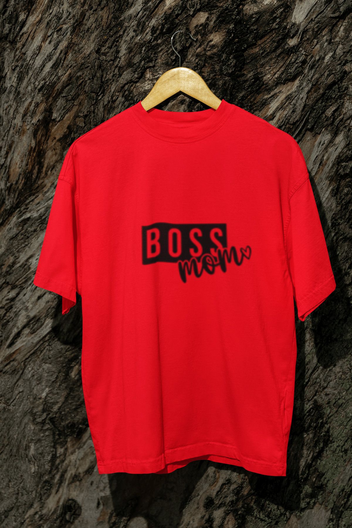 MG BOSS MOM BASKILI KADIN BİSİKLET YAKA PAMUKLU OVERSIZE KALIP KISA KOLLU T-SHIRT