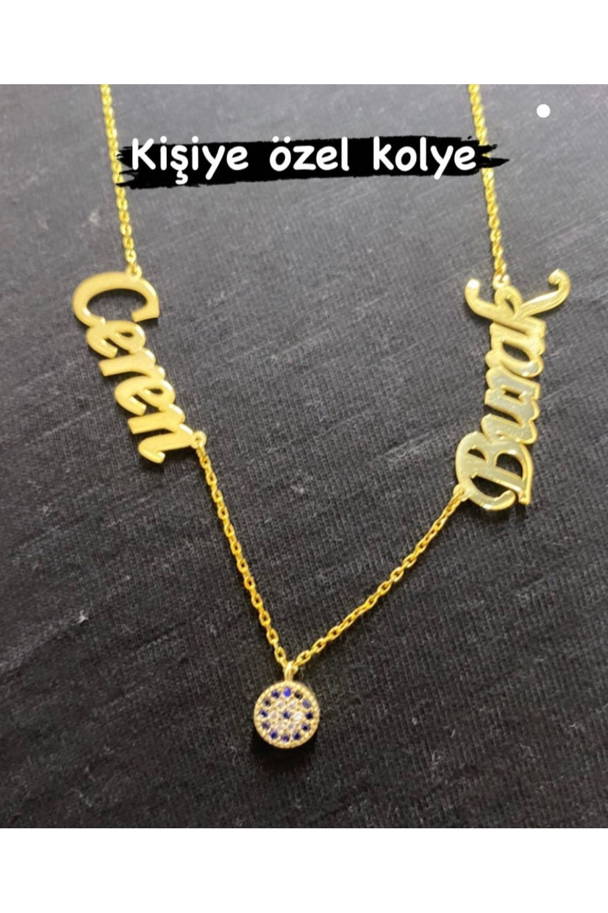 GÜMÜŞ Gümüş 2 li nazar boncuğu isim kolye
