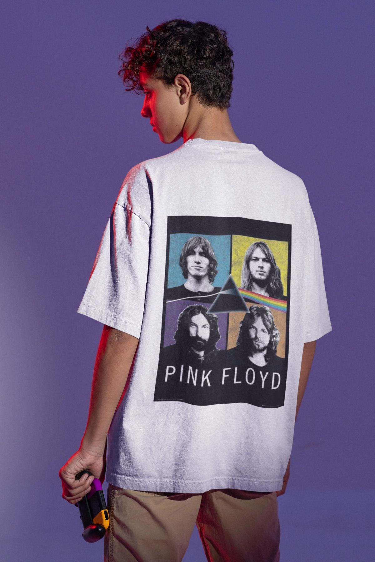 MAGORS P.FLOYD SIRT BASKILI BİSİKLET YAKA PAMUKLU OVERSIZE KALIP KISA KOLLU UNİSEX TSHIRT
