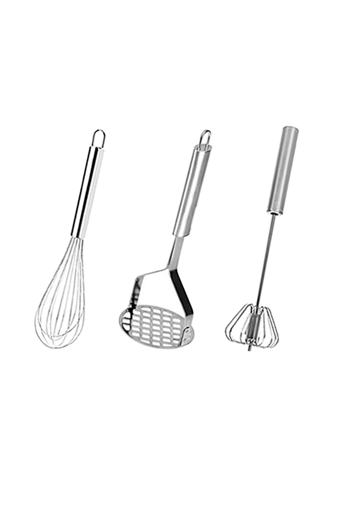 Sunumca Paslanmaz Çelik 3 Parça (Patates Ezici, Oto Çırpıcı, Çırpıcı)