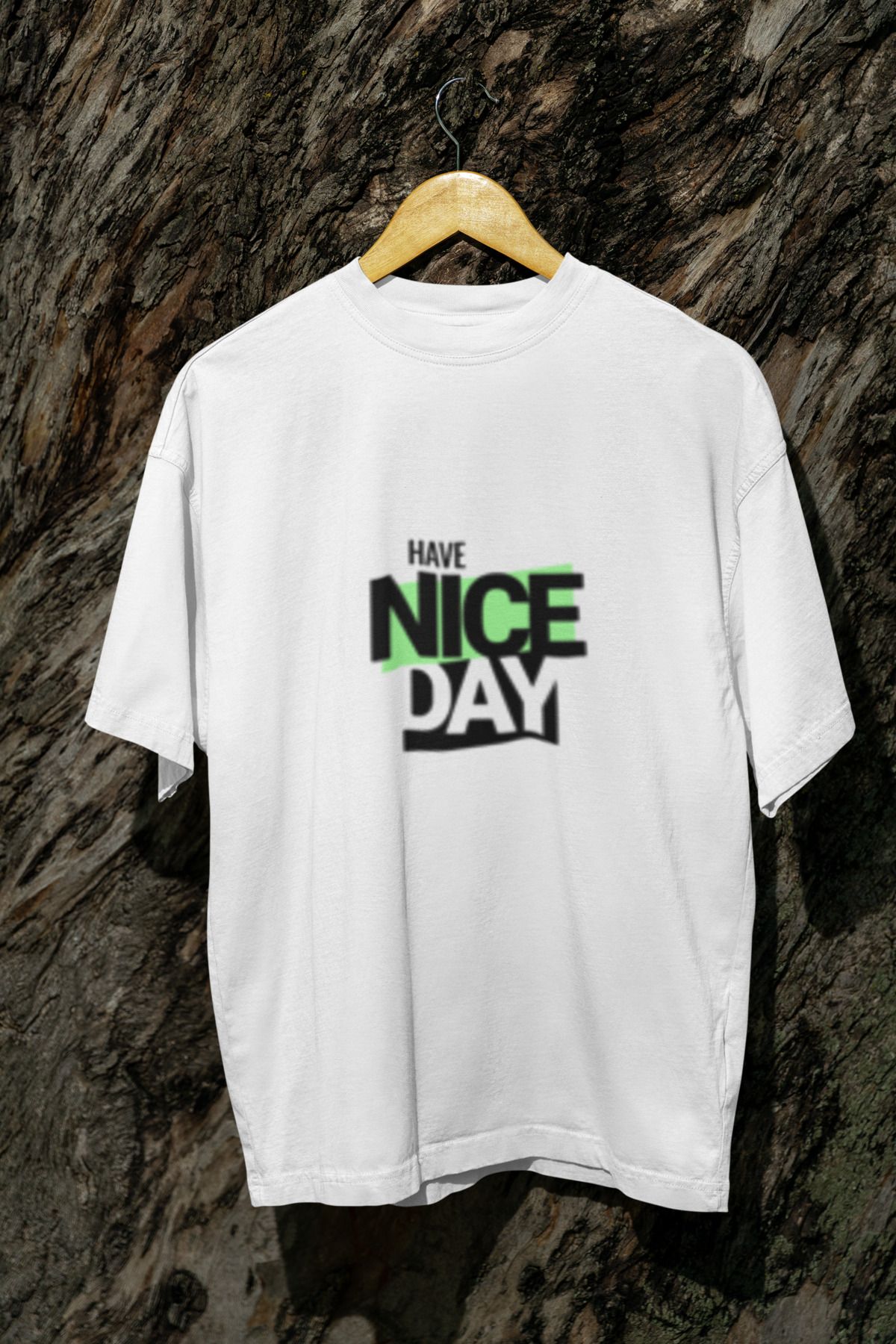 MG HAVE NICE DAY BASKILI UNISEX BİSİKLET YAKA PAMUKLU OVERSIZE KALIP KISA KOLLU T-SHIRT