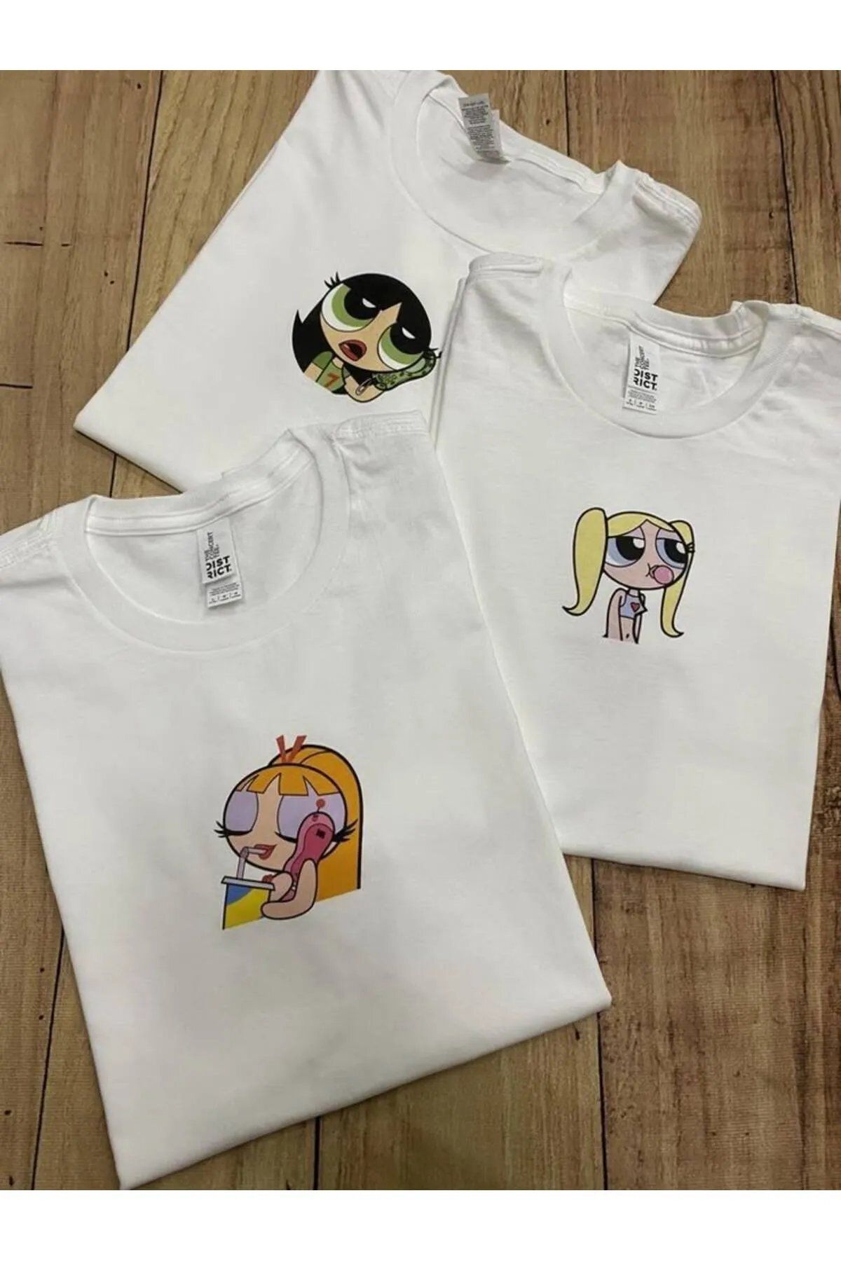 darkopia Powerpuff Girls Baskılı Arkadaş Çift Kombini Tasarım Oversize Tshirt 3'lü