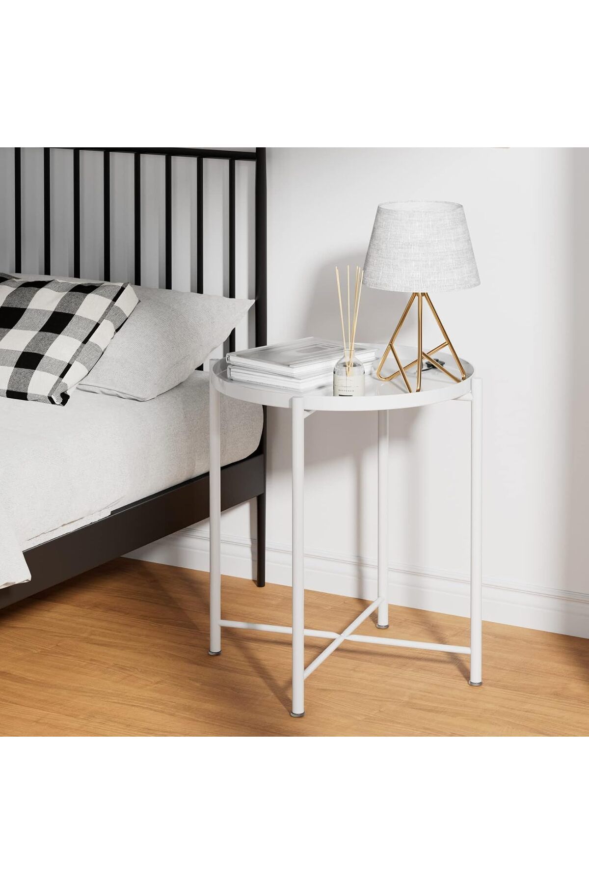 BUNCA-Metal folding side table, small round side table, sofa table, rust-proof coffee table 7