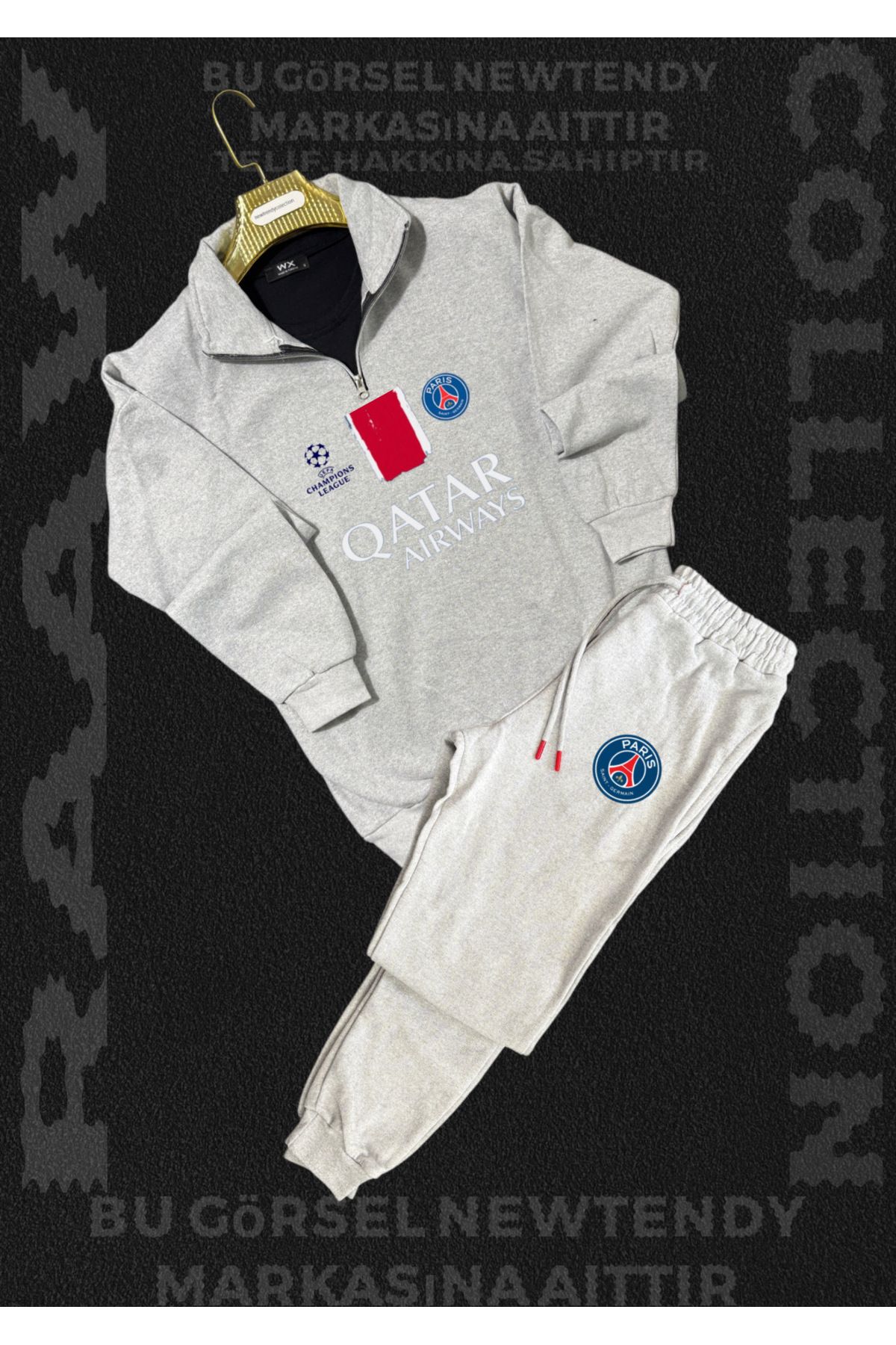 Minikelya Paris Sweatshirt yazlık takım dik yaka Üst penye şort alt Şampiyonlar Ligi Logolu 2li kombin