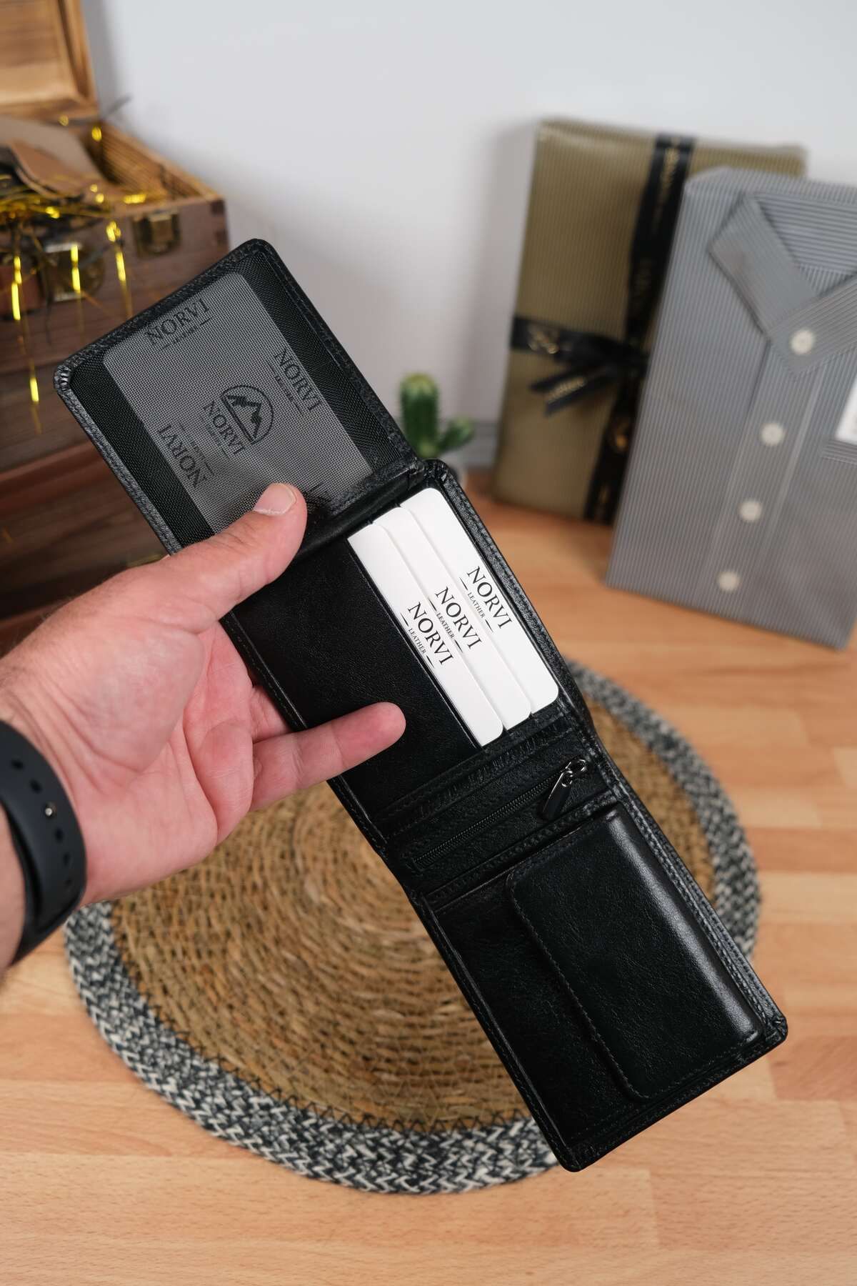Norvi Leather Bozuk Para Gözlü Hakiki Deri Cüzdan Siyah
