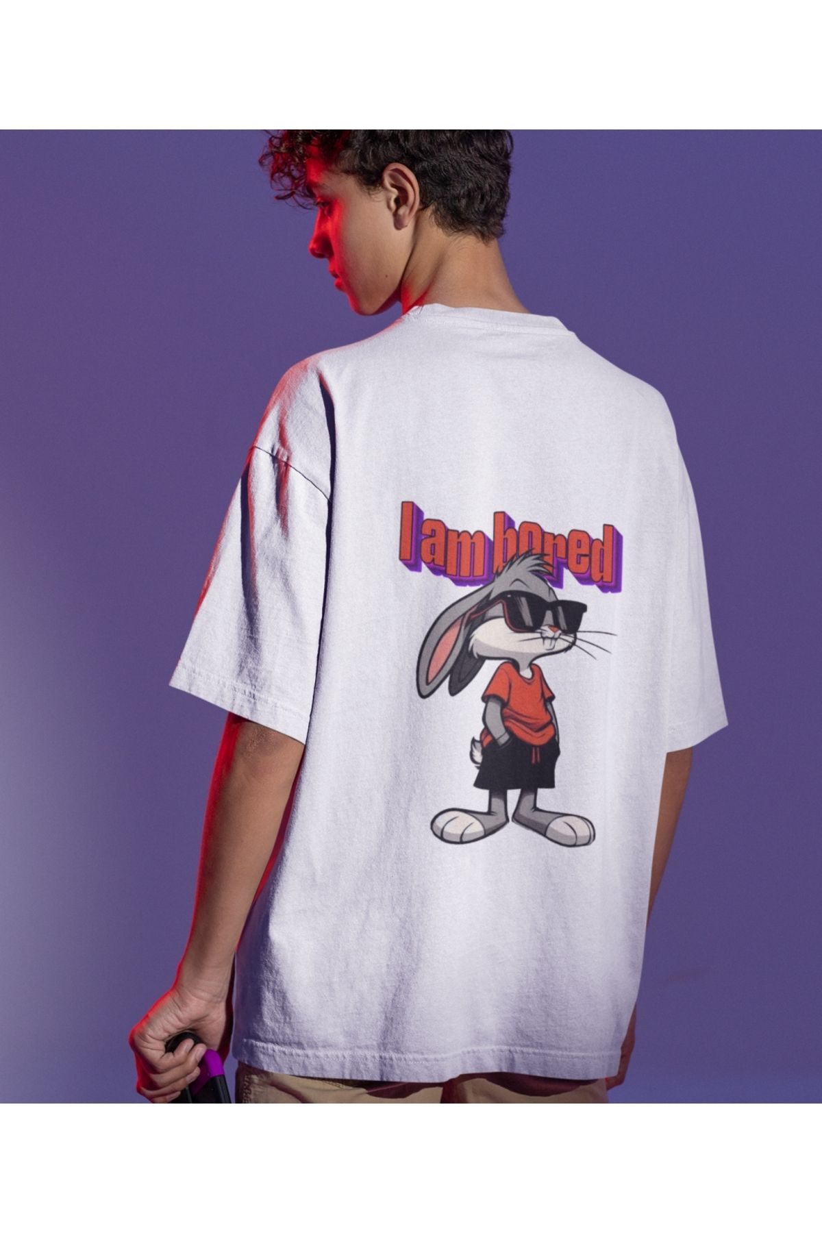 Terziligiyin I Am Bored Çizgi Karakter Baskılı Oversize Unisex Tişört