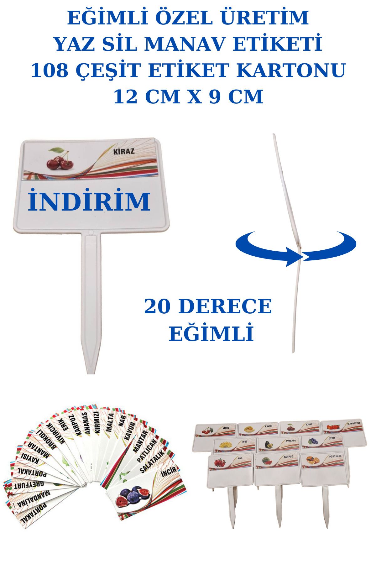 Manken İstanbul 100 Adet Cepli Saplanabilir Manav Etiketi Market Etiketi Pazarcı Etiketi 108 Adet Karton Etiketli