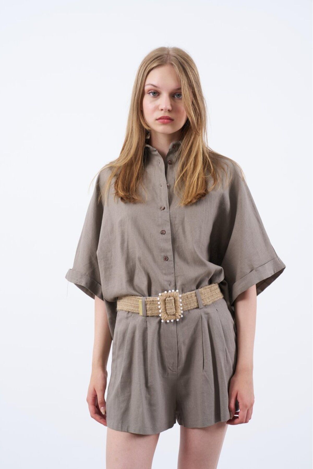 MAFE FASHION GÖMLEK ŞORT TAKIM VİZON