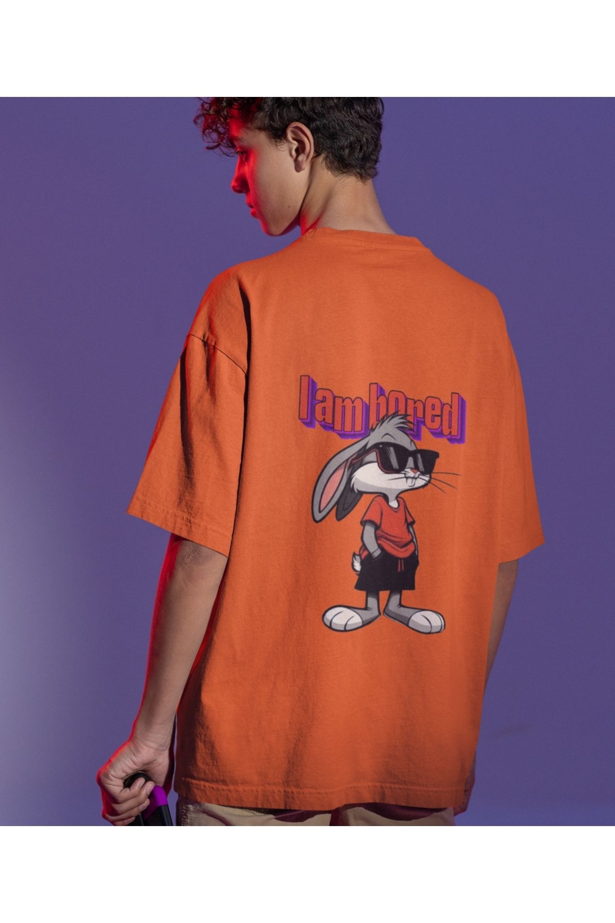 Terziligiyin I Am Bored Çizgi Karakter Baskılı Oversize Unisex Tişört