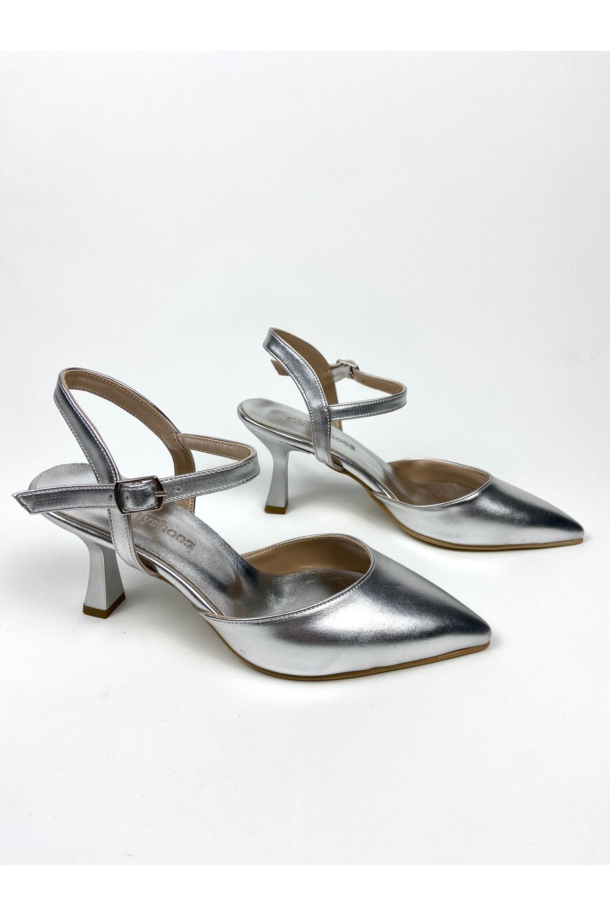Gloriys Ayakkabı & Çanta Gümüş cilt 7 cm topuklu ayakkabı 01481