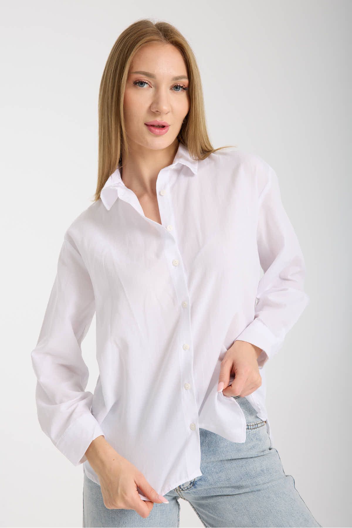 Moda Days Oversize Uzun Basic Gömlek - Beyaz