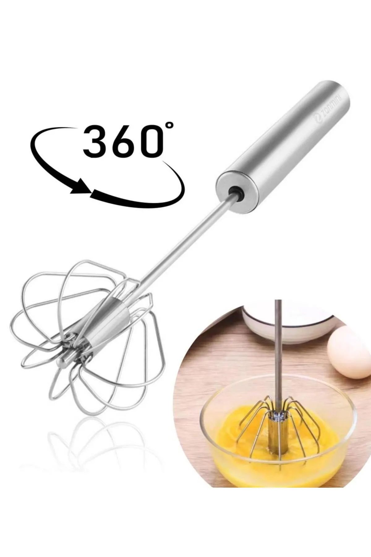Home Paslanmaz Çelik 360 Derece Dönebilen Basmalı Otomatik Çırpıcı 38 Cm