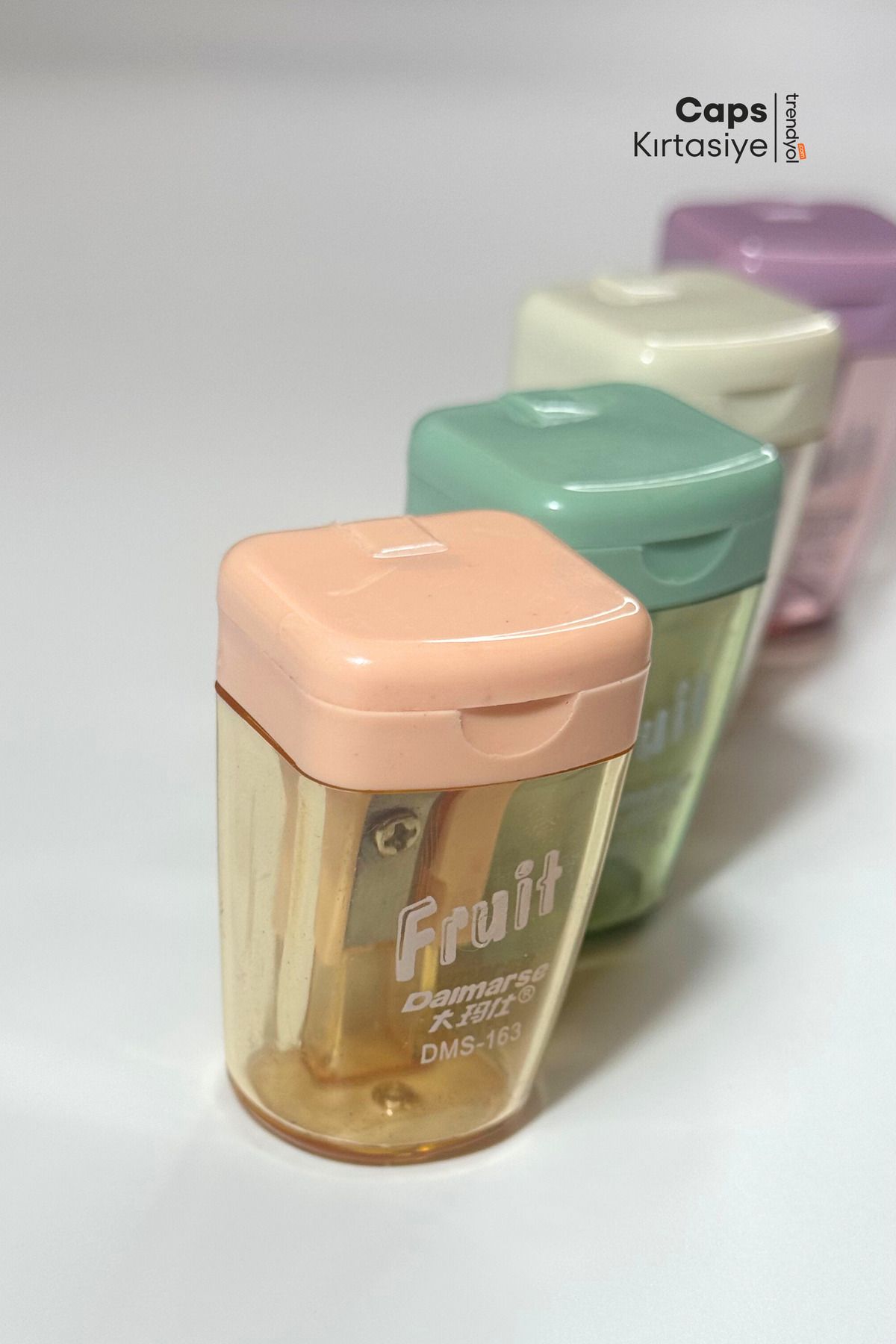caps office-Set of 4 Pastel Colored Pencil Sharpeners |   Practical Use with Lid and Container 5