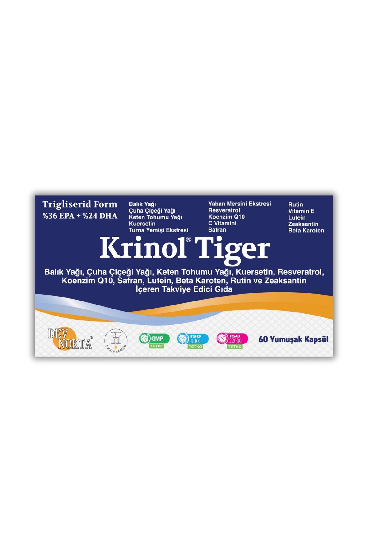 Krinol Tiger - Kuersetin, Resveratrol, Koenzim Q10, Safran, Lutein, Beta Karoten ve Rutin - 1 Kutu