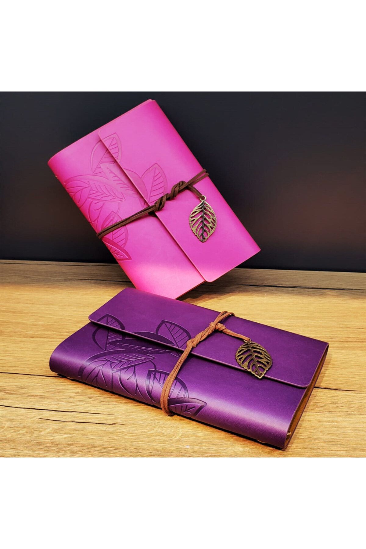 Otocub Deri Yaprak Desenli Çizgisiz Defter