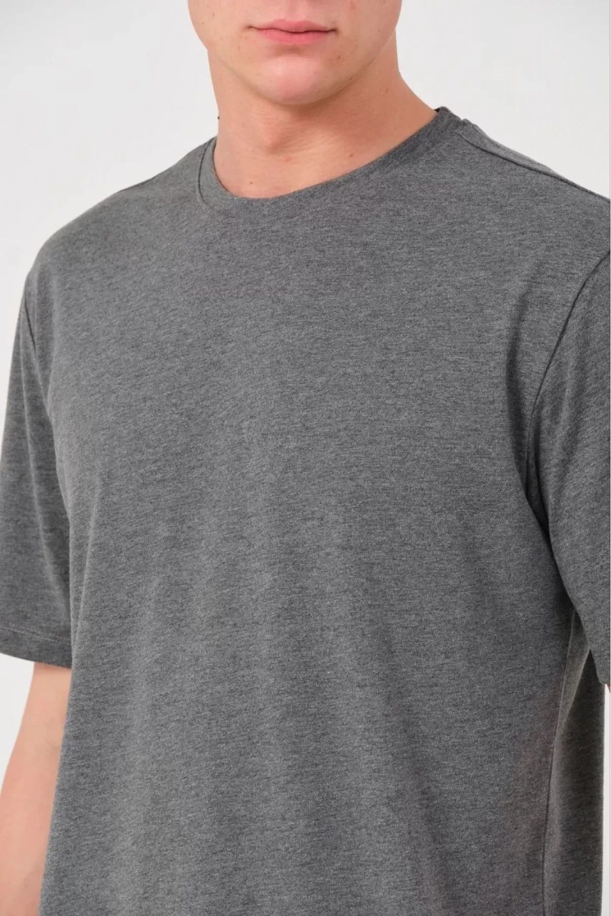 İndigo Park Erkek tişört Unisex Düz Biskilet Yaka Oversize T-shirt