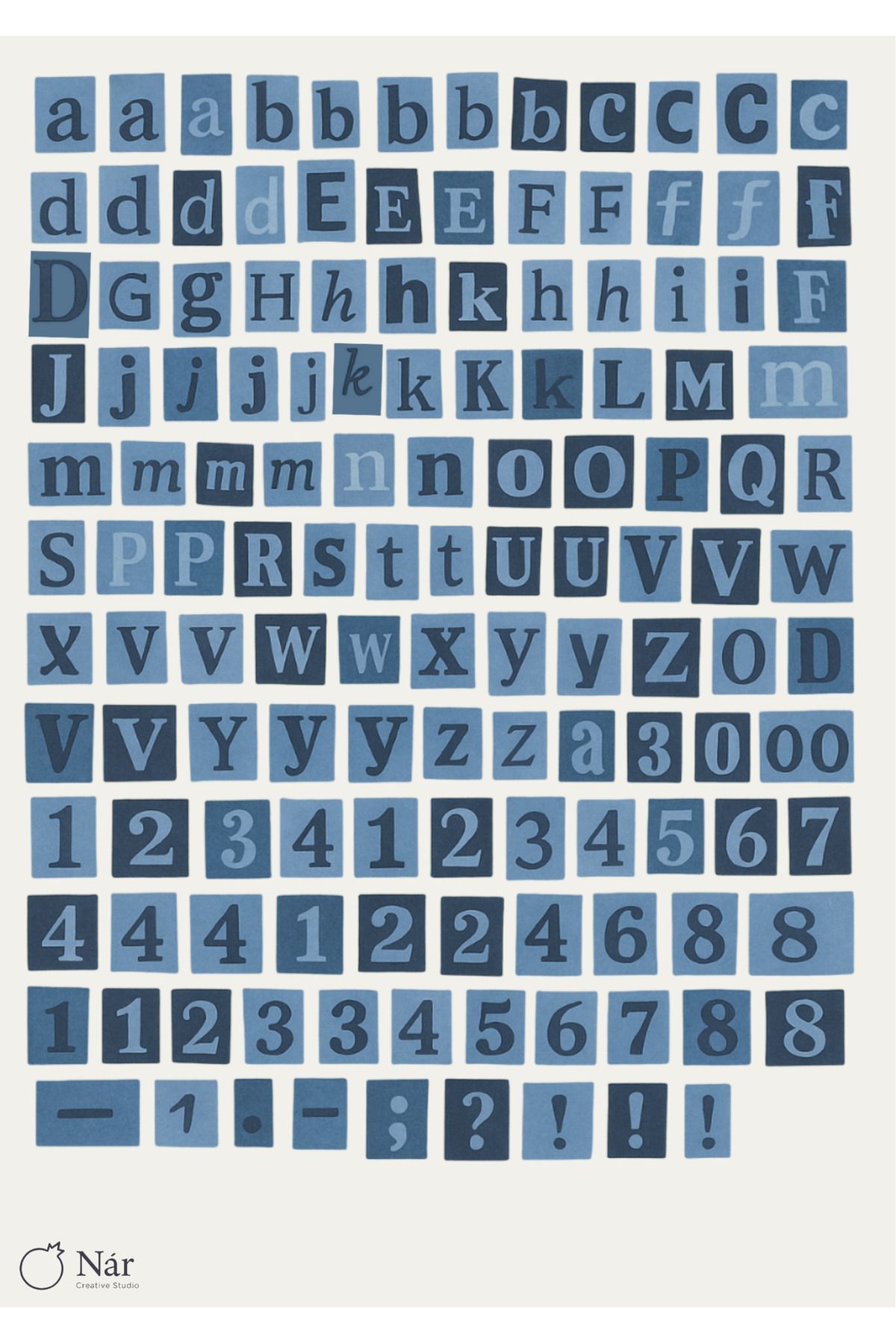sticker Ocean Blue Harf Stickerları - Mavi Harf Çıkartmaları - 1 Adet