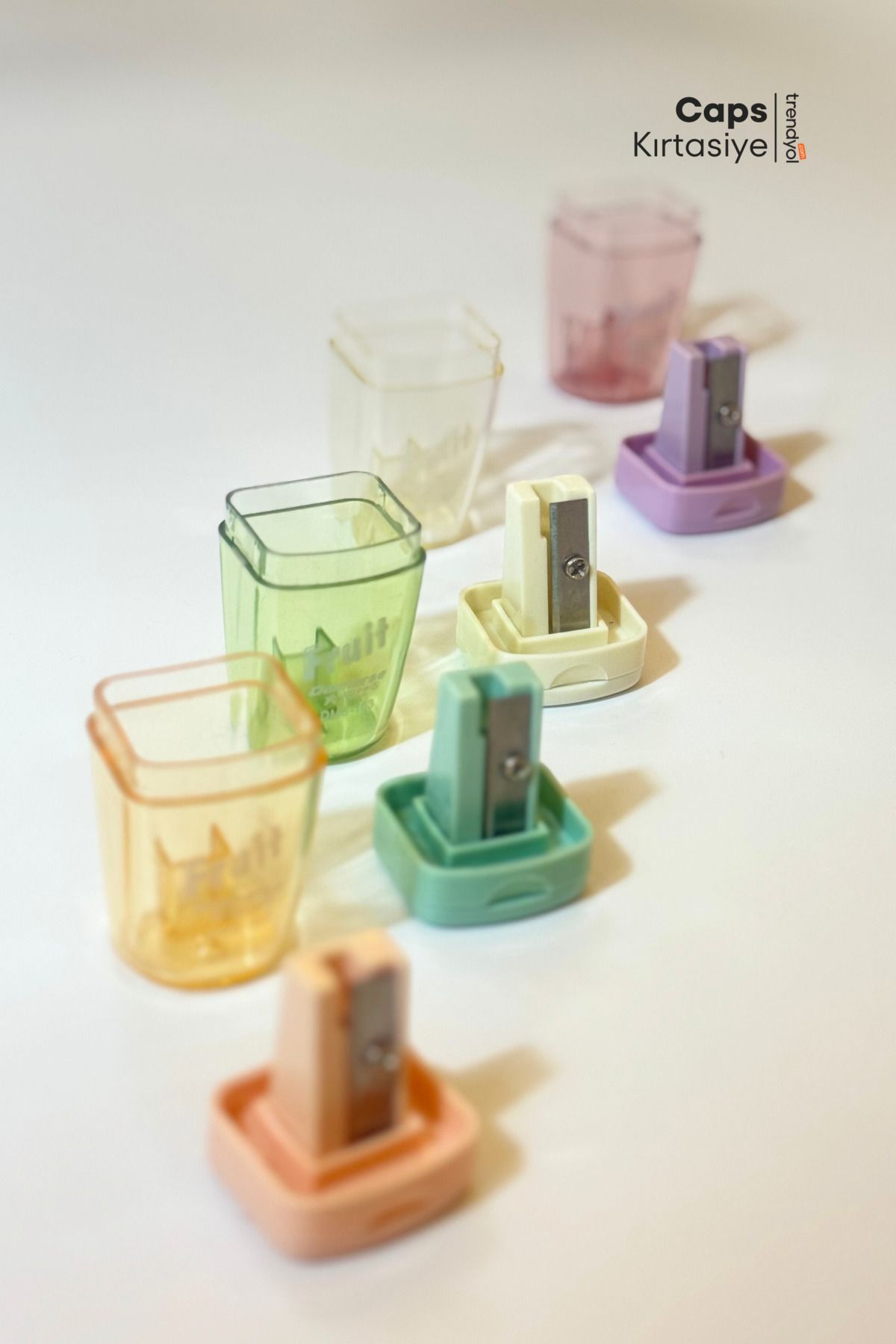 caps office-Set of 4 Pastel Colored Pencil Sharpeners |   Practical Use with Lid and Container 6