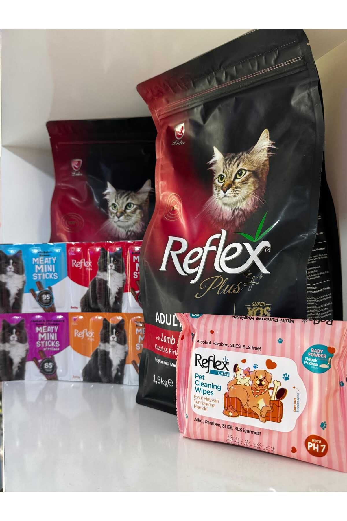 Reflex PLUS 2 Lİ KUZULU PİRİNÇLİYETİŞKİN KEDİ MAMASI ÖDÜL MAMASI VE TEMİZLEME MENDİLİ SETİ