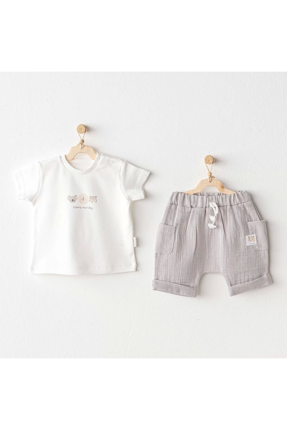 Dilara Boutique Andywawa Ac25847 Happy Animals 2'li Bebek Takım Grey