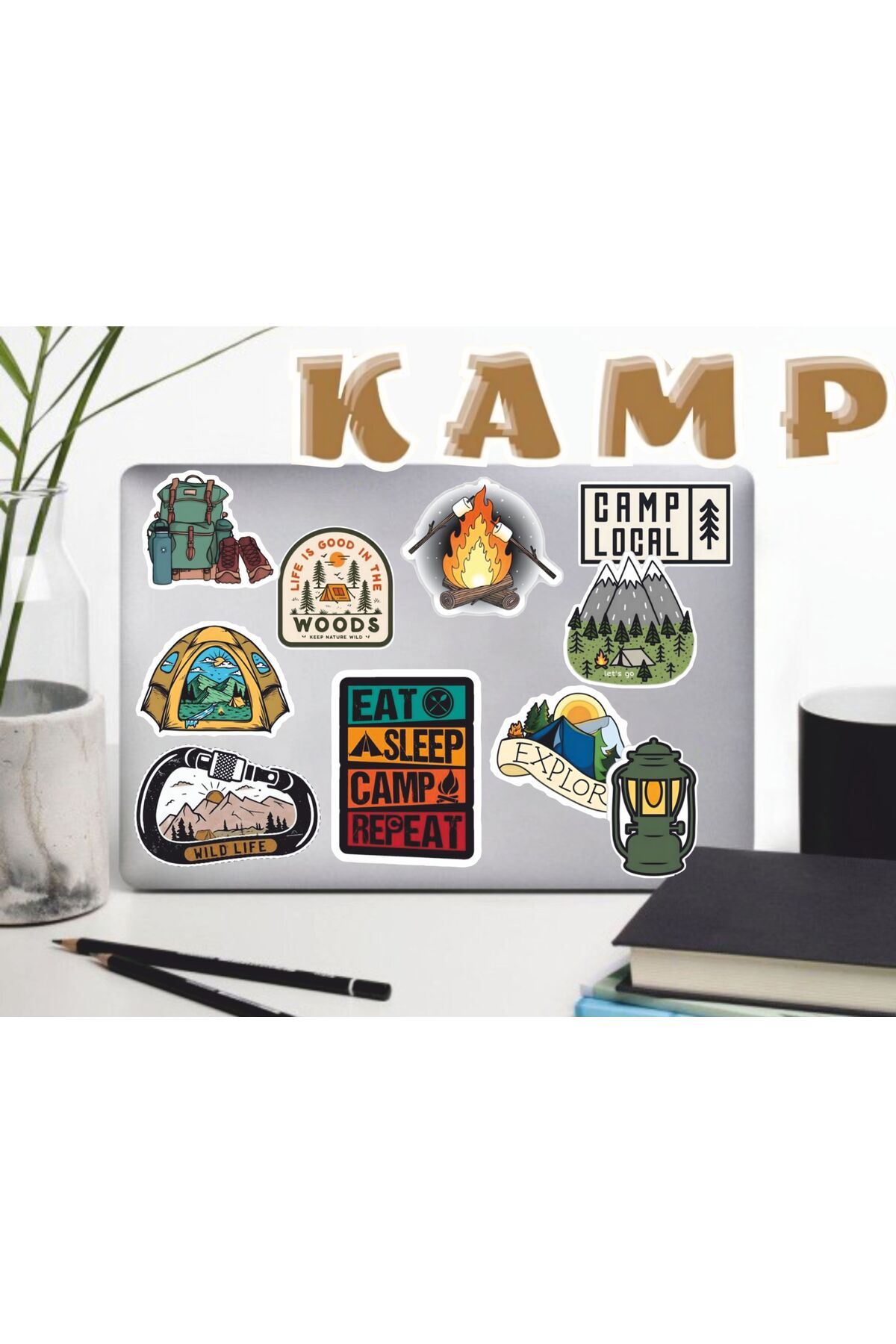 hediyenebak Kamp Sticker Seti | Laptop Ajanda PC Tablet Telefon Defter Etiket Bullet Journal