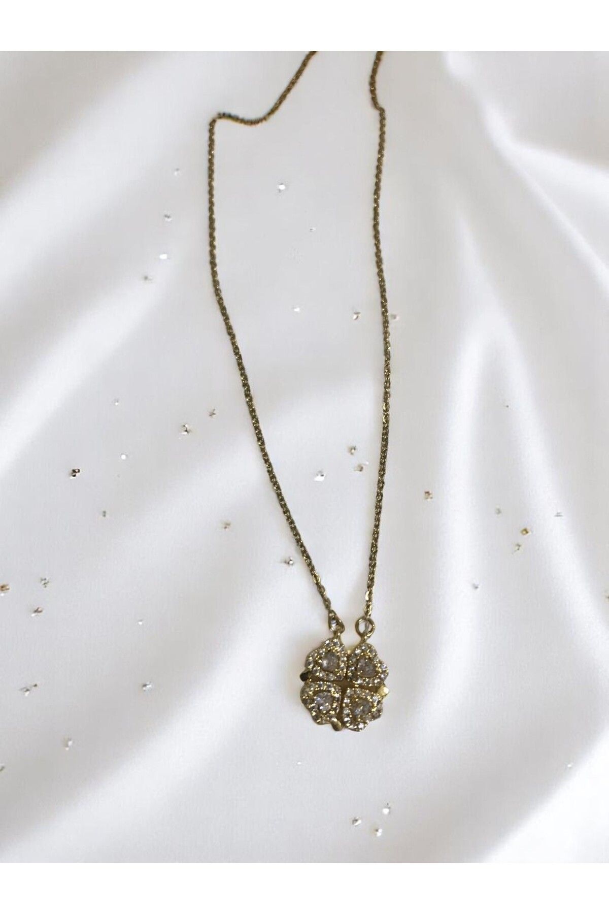 shop 316 L PASLANMAZ ÇELİK GOLD KAPLAMA TAŞLI KALPLİ AÇILIR KAPANIR KOLYE UÇLU PARLAK KOLYE