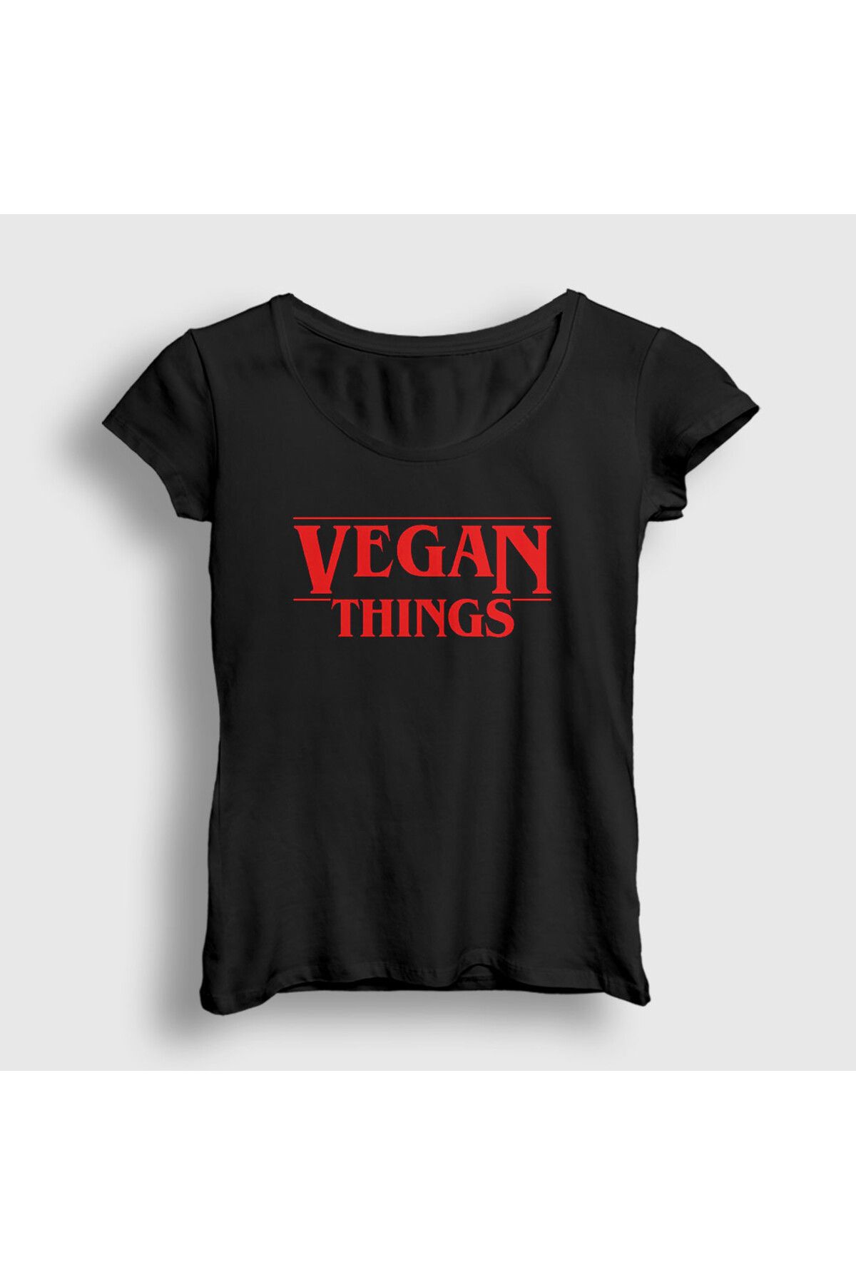 Presmono Kadın Siyah Vegan Things Vegetarian Vejetaryen T-Shirt 545662tt