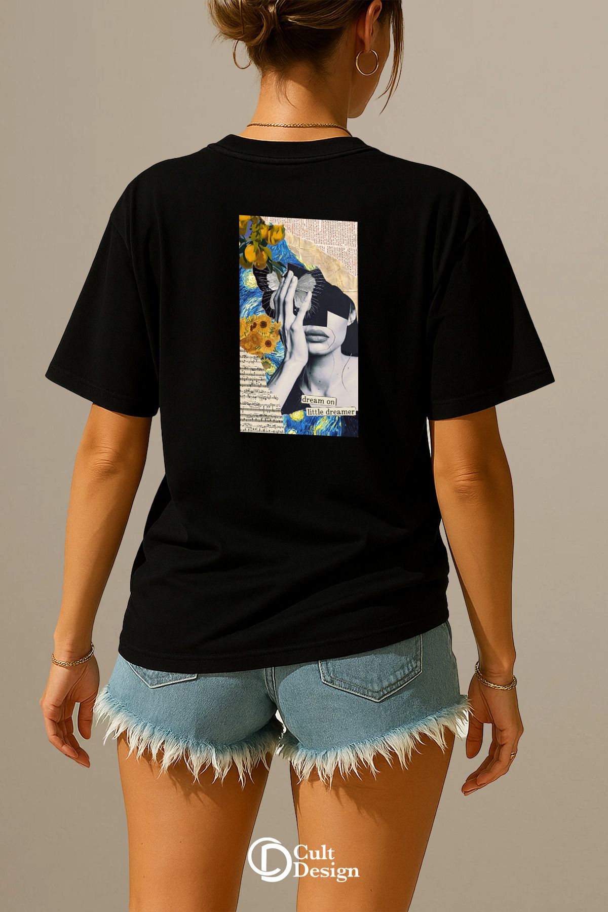 CULTDESİGN ARKA KADIN SİLÜET Premium Baskılı Basic, Organik Pamuklu, Bisiklet Yaka T-Shirt