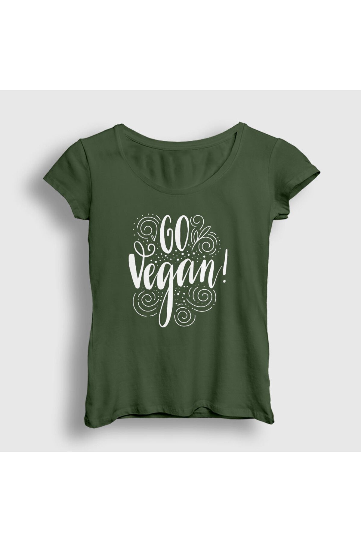 Presmono Kadın Haki Go Vegan Vegetarian Vejetaryen T-Shirt 542791tt