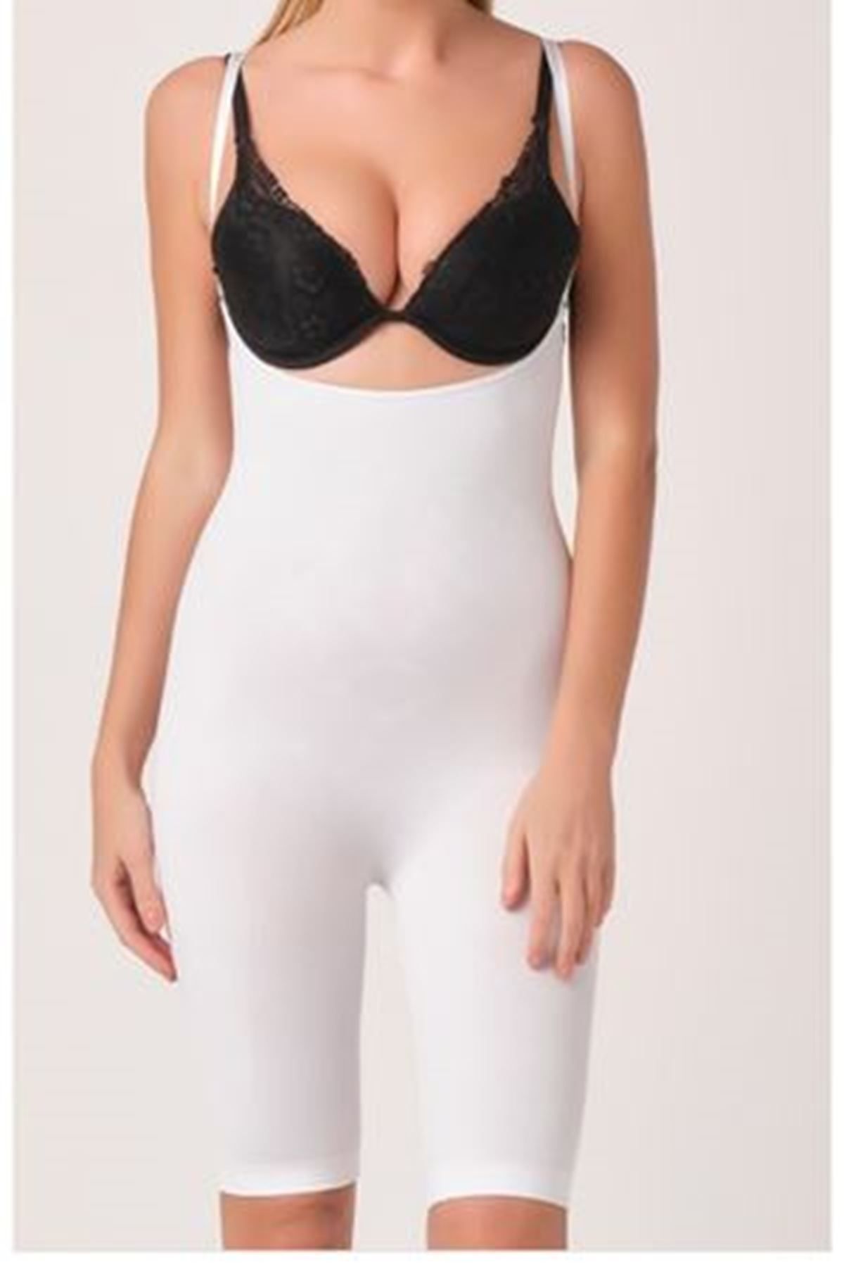 ETC Beyaz Kadın Paçalı Boy Dikişsiz Korse - ETC8547-8523