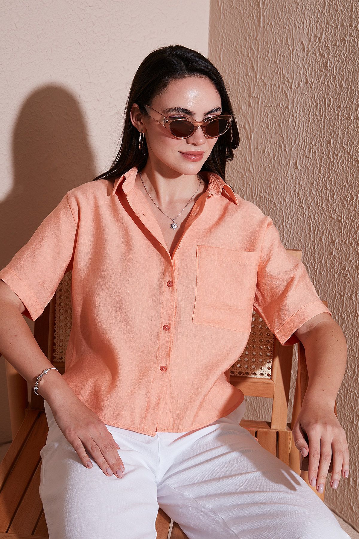Lela Regular Fit Göğüs Cepli Kısa Kollu Gömlek GÖMLEK 6779324