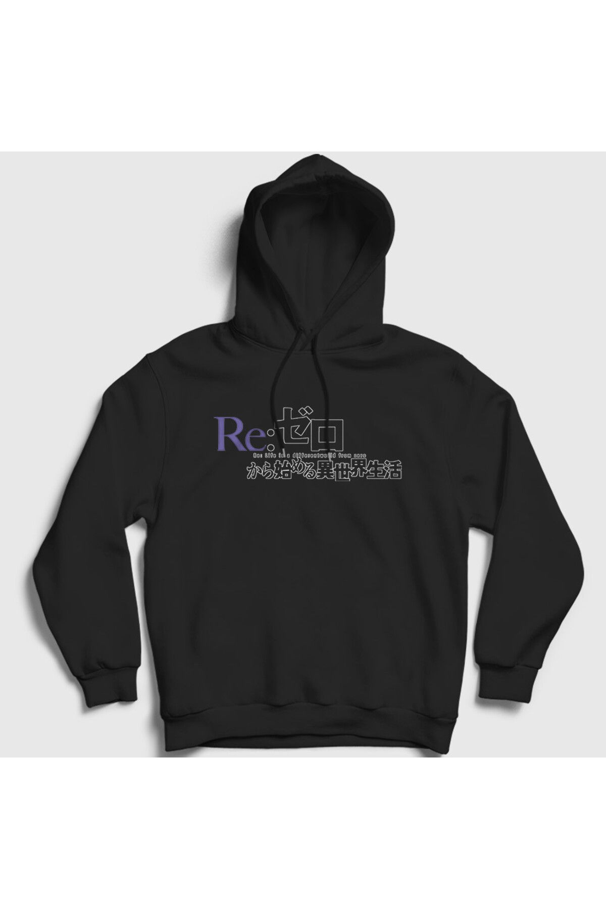 Presmono Unisex Siyah Logo Anime Re Zero Kapüşonlu Sweatshirt 543759tt
