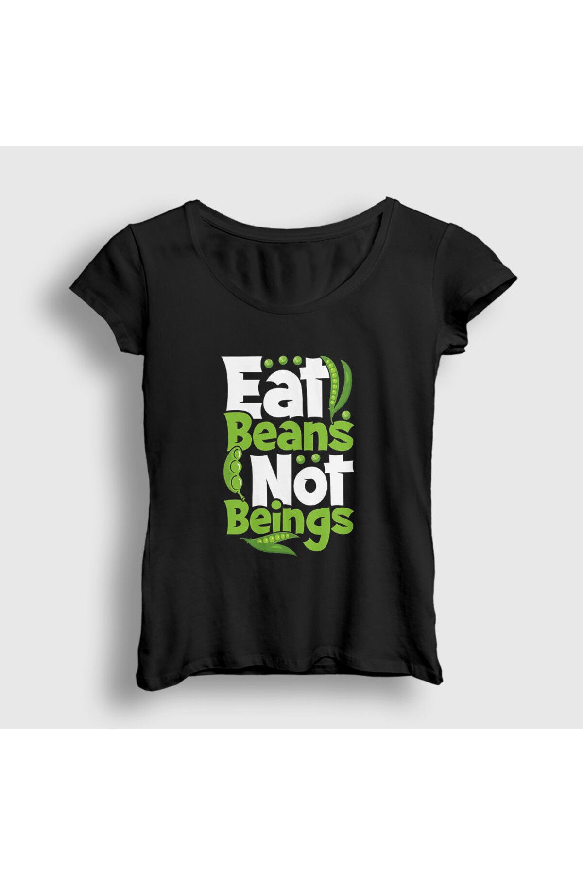 Presmono Kadın Siyah Beans Vegan Vegetarian Vejetaryen T-Shirt 541827tt