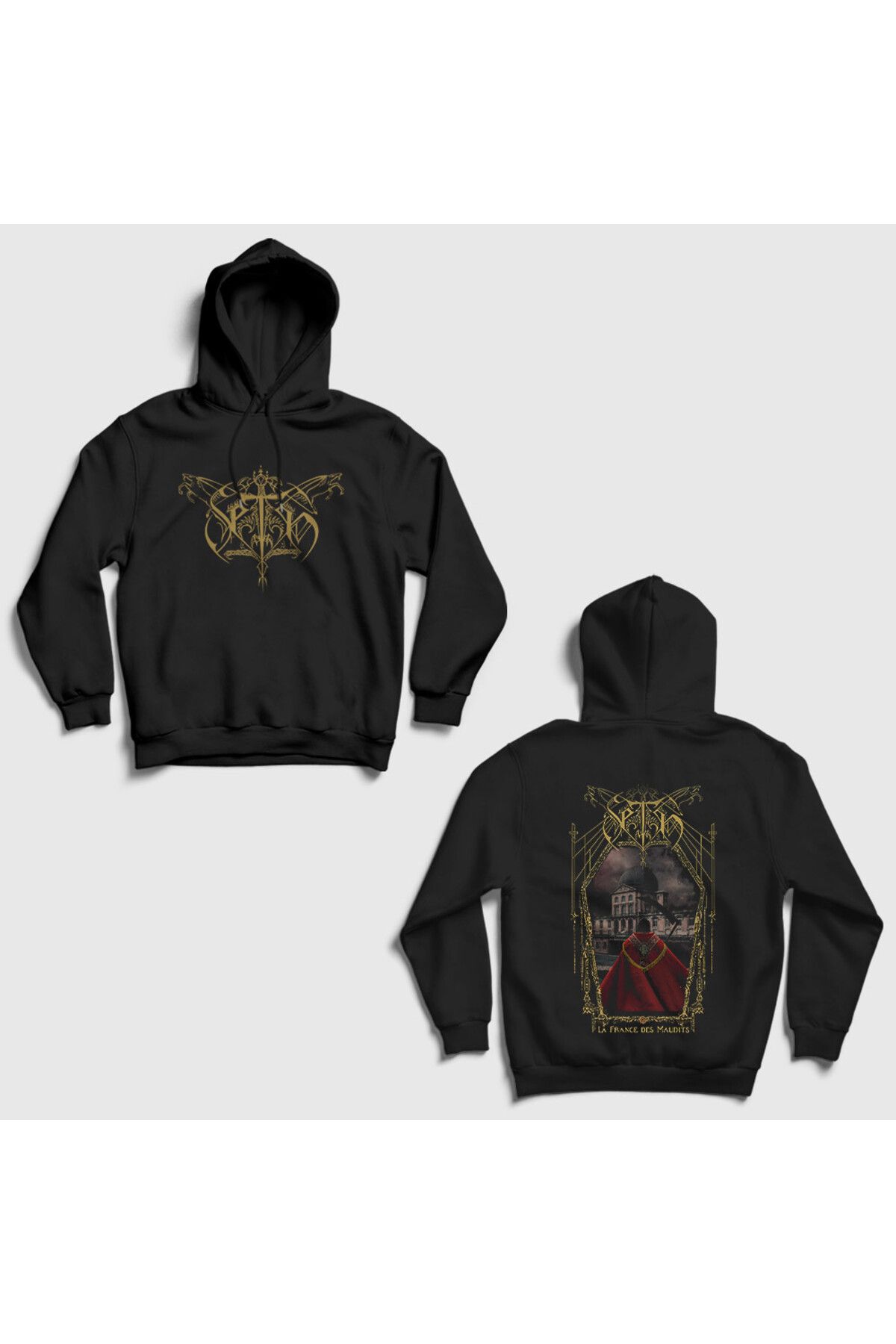 Presmono Unisex Siyah La France Des Maudits Seth Sırt Baskılı Kapüşonlu Sweatshirt 543608tt