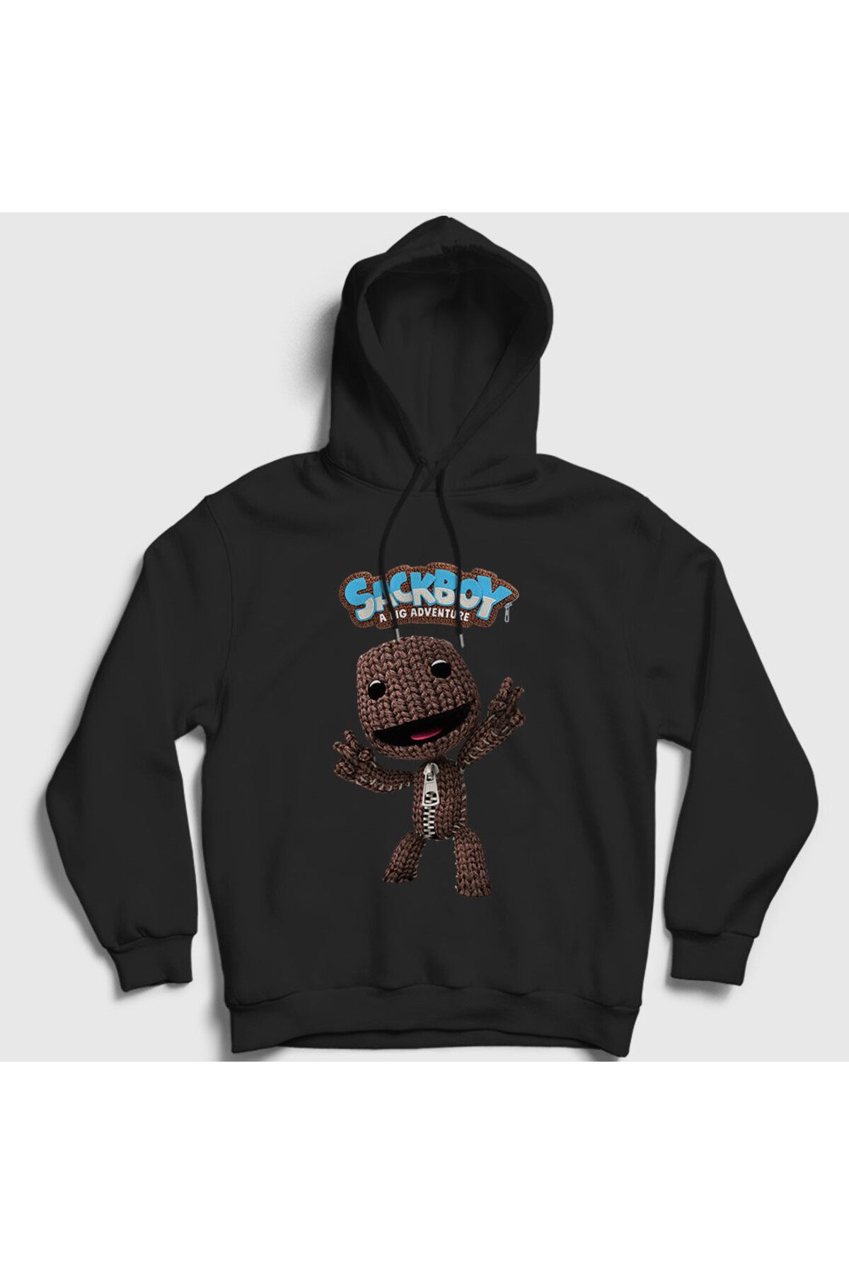 Presmono Unisex Siyah Sign Sackboy A Big Adventure Kapüşonlu Sweatshirt 545010tt