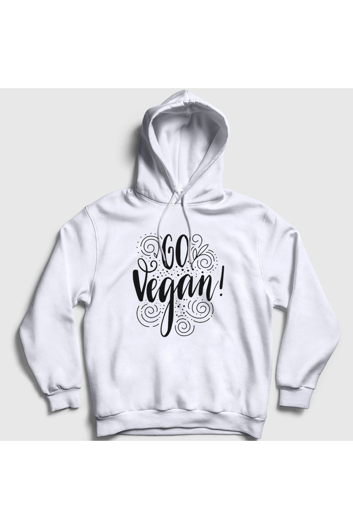 Presmono Unisex Beyaz Go Vegan Vegetarian Vejetaryen Kapüşonlu Sweatshirt 542840tt