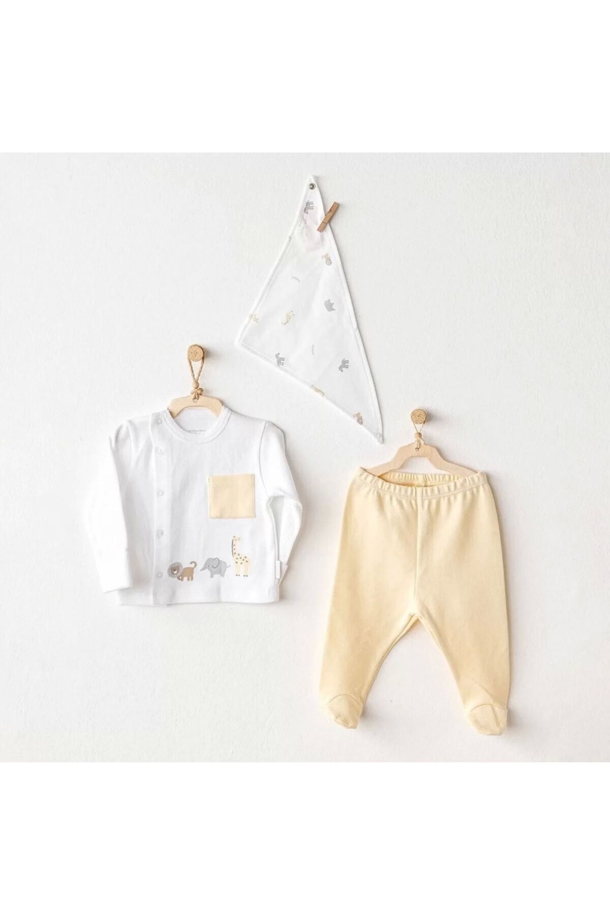 Dilara Boutique Andywawa Ac25807 Side Snap Set Little King 3'lü Zıbın Set Yellow