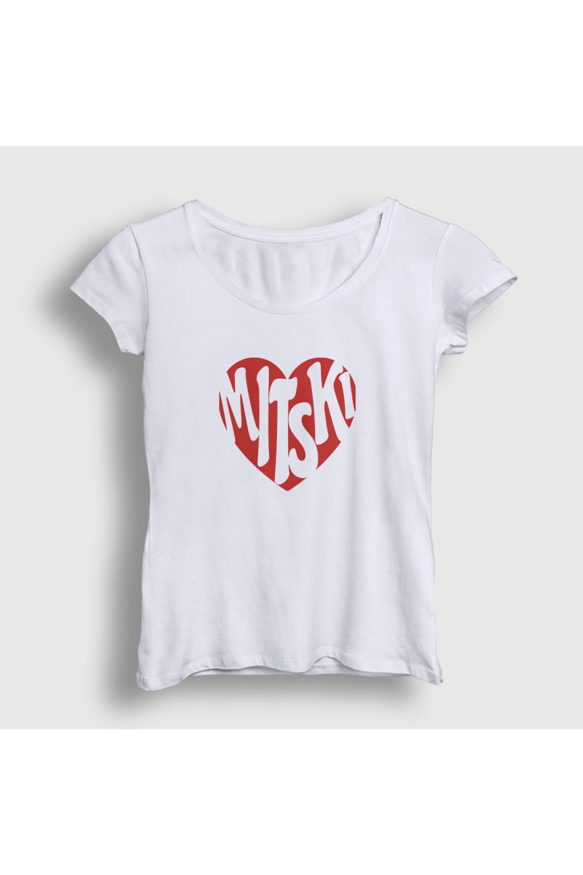 Presmono Kadın Beyaz I Love Kalp Mitski T-Shirt 543207tt