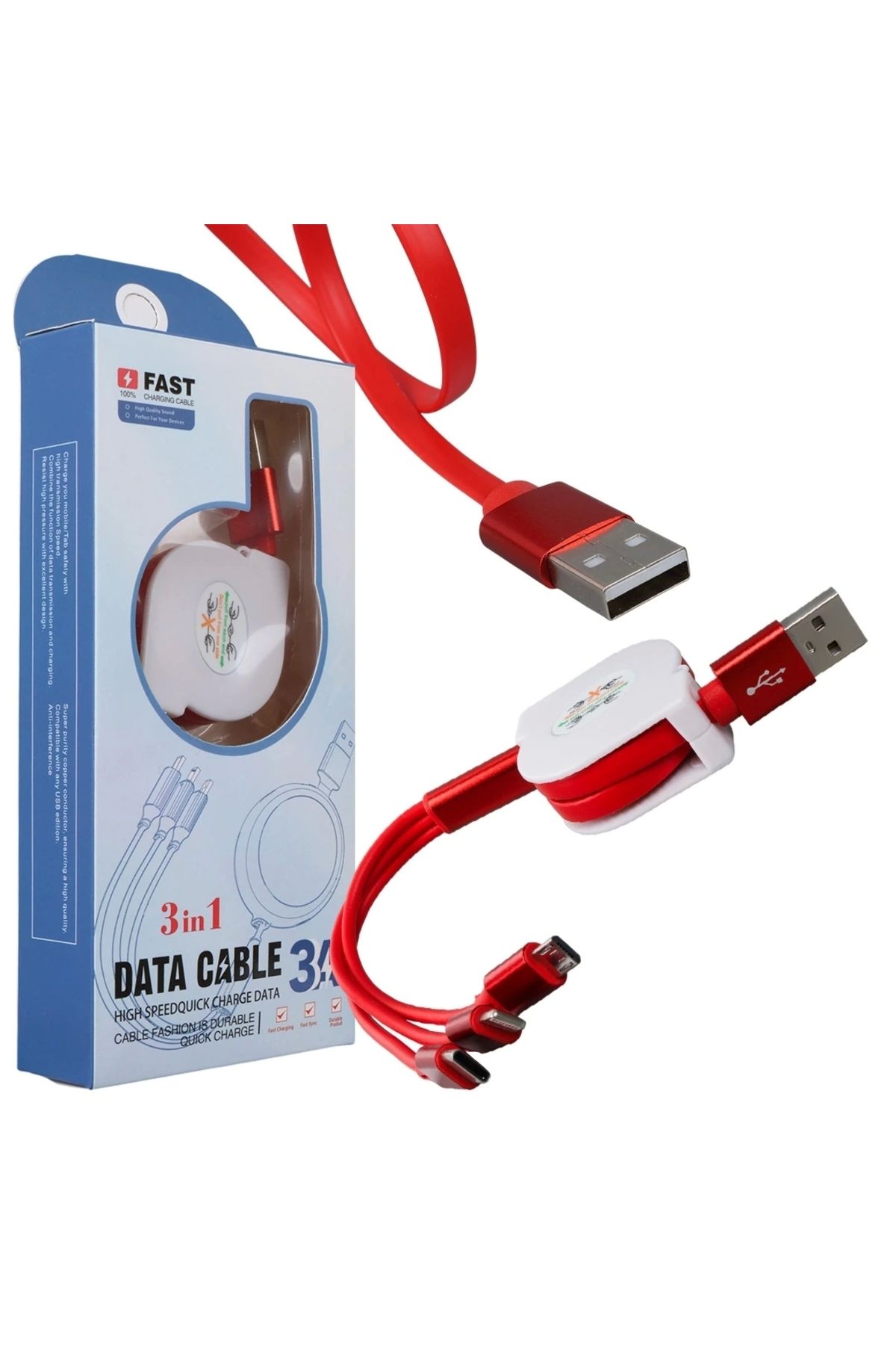 STOREMAX 3 IN 1 KIRMIZI ŞARJ KABLOSU (5047)