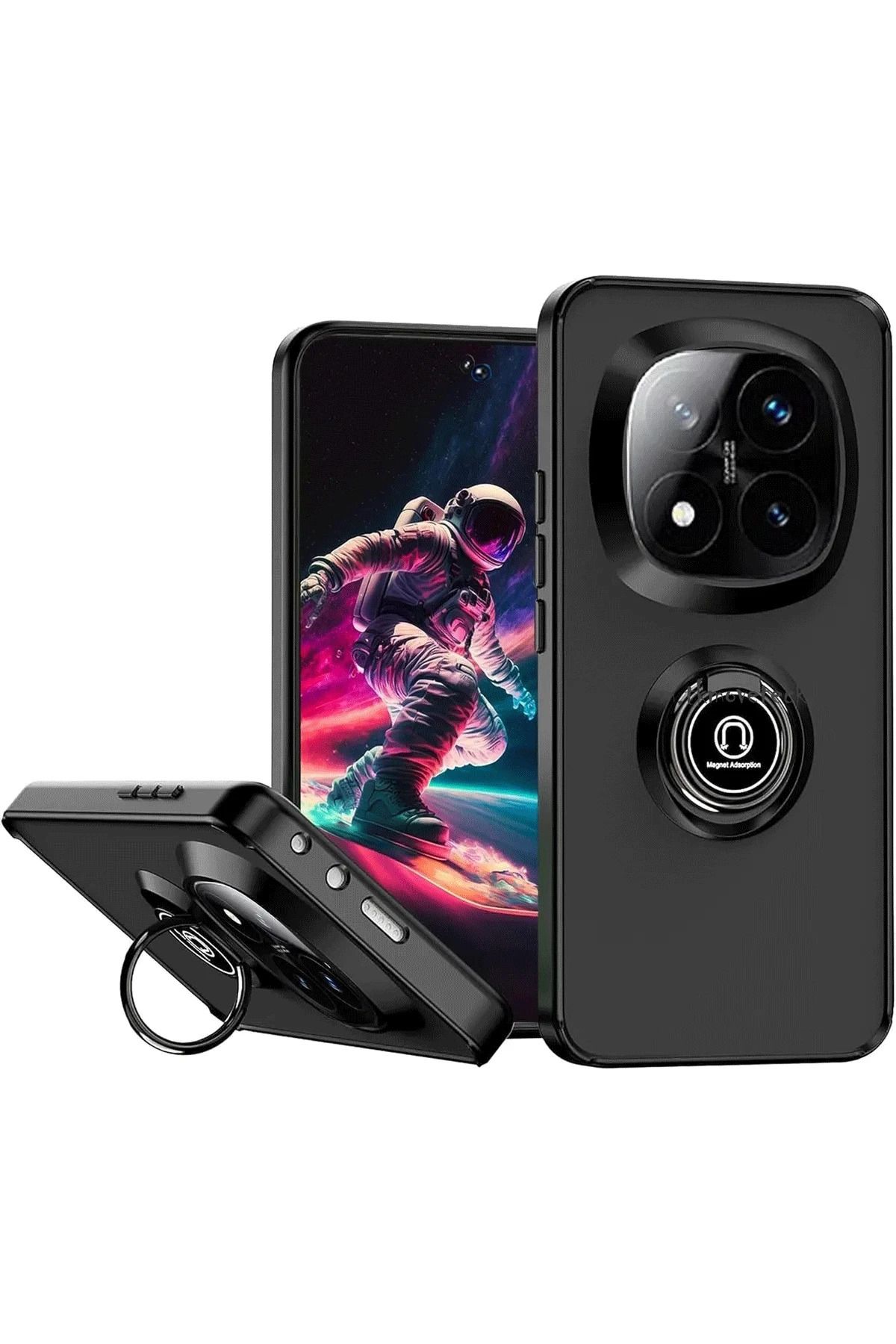 NewFace Xiaomi Redmi Note 14 Pro 4G Kılıf Montreal Yüzüklü Silikon Kapak - Siyah MRAYD