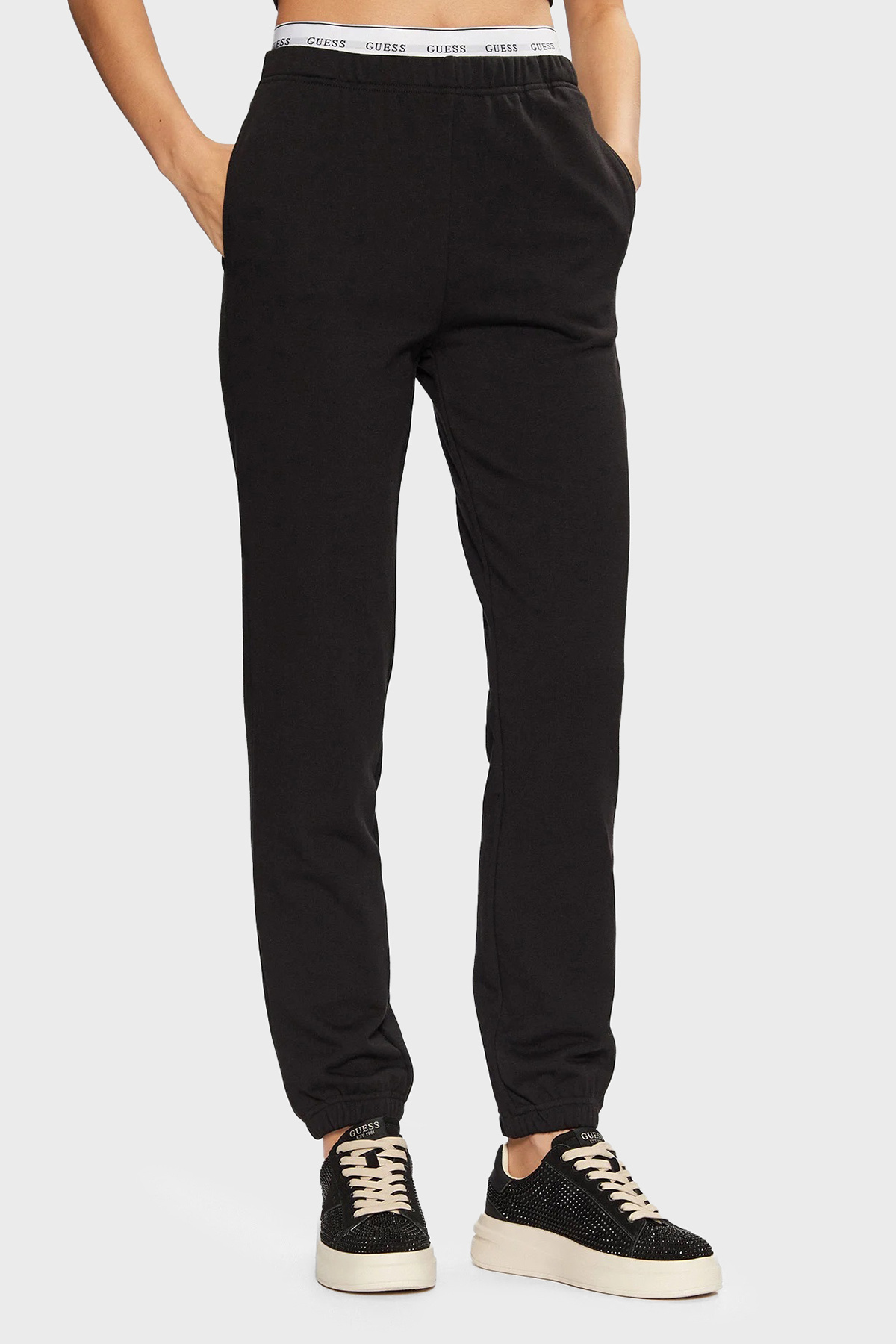 Guess-Sofia Cotton Regular Fit High Waist Elastic Leg Jogger Pants O5Rb01Kco31 Pants 1