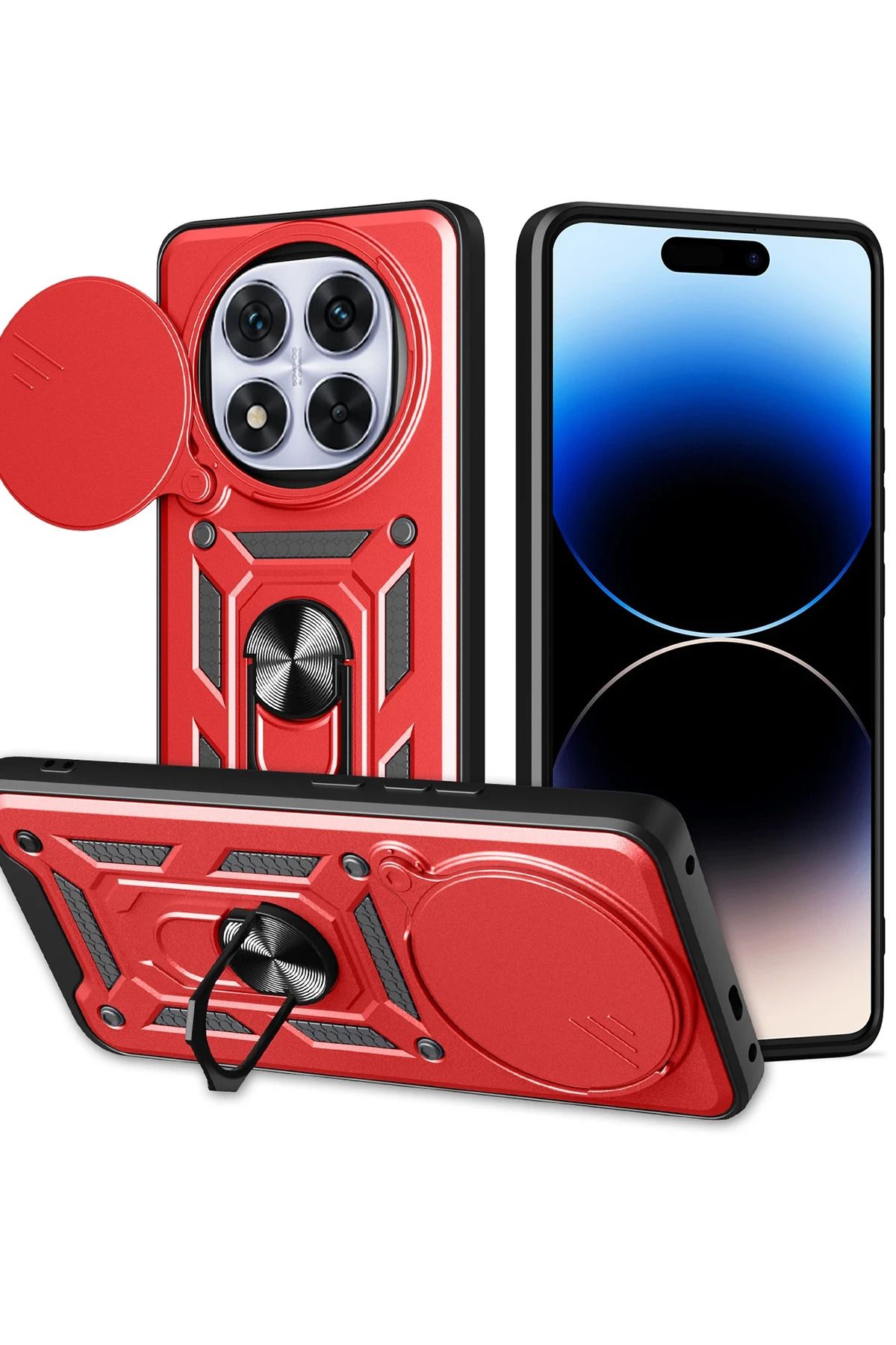 NewFace Xiaomi Redmi Note 14 Pro Plus Kılıf Pars Lens Yüzüklü Silikon - Kırmızı MRAYD