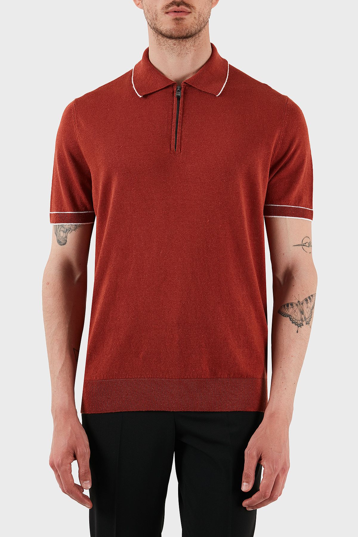 BOSS Keten Karışımlı Regular Fit Yarım Fermuarlı Polo Yaka T Shirt Erkek POLO YAKA T SHİRT 50537640