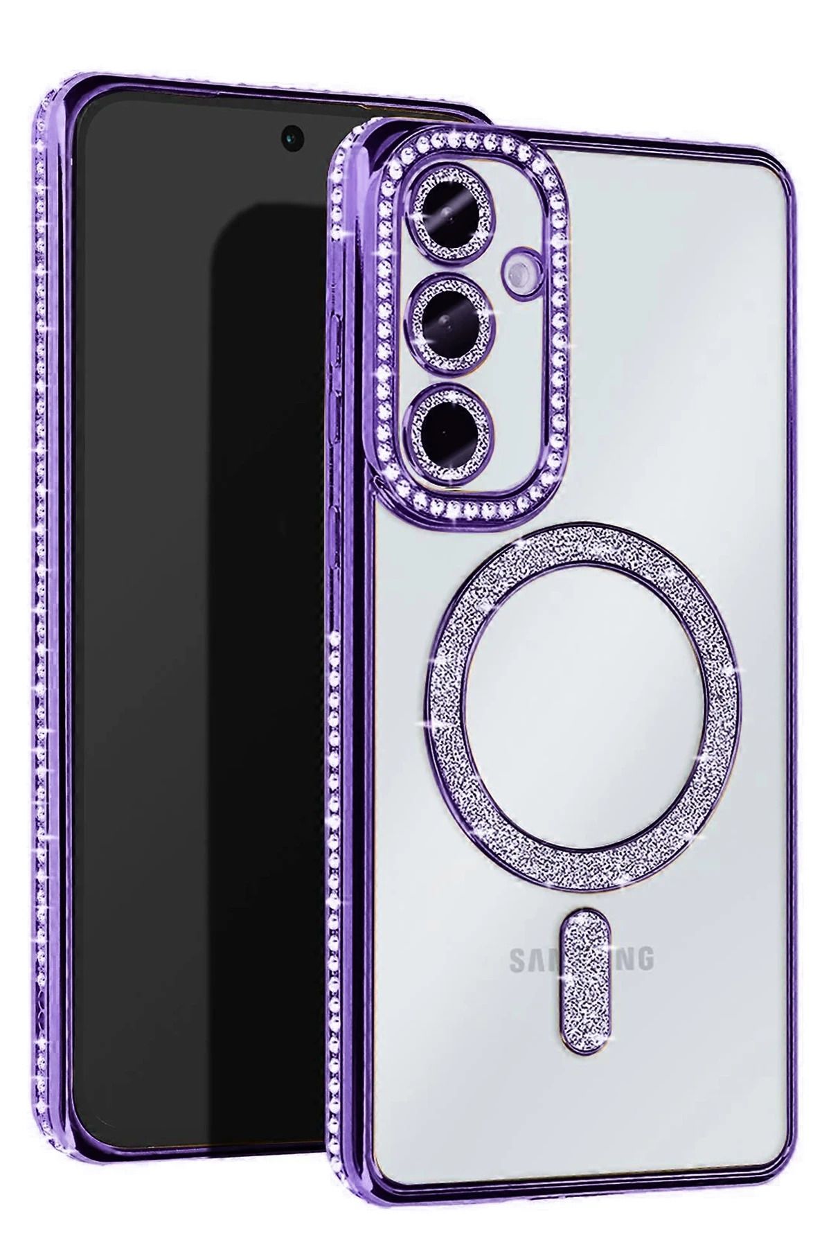 NewFace Samsung Galaxy S25 Plus Kılıf Joke Simli Magneticsafe Kılıf - Derin Mor MRAYD