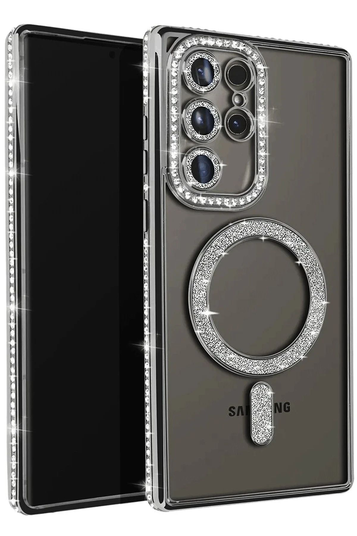 NewFace Samsung Galaxy S25 Ultra Kılıf Joke Simli Magneticsafe Kılıf - Gri MRAYD