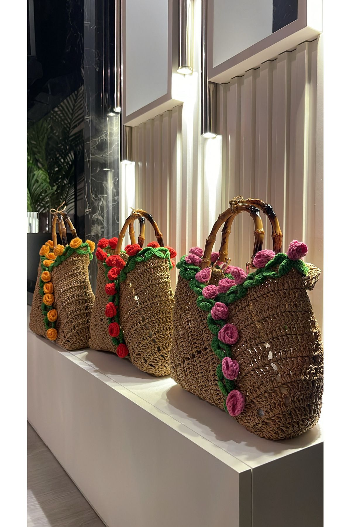 WOMANBAG EL YAPIMI ÖZEL TASARIM HASIR EL OMUZ ÇANTASI(30x35cm)PEMBE