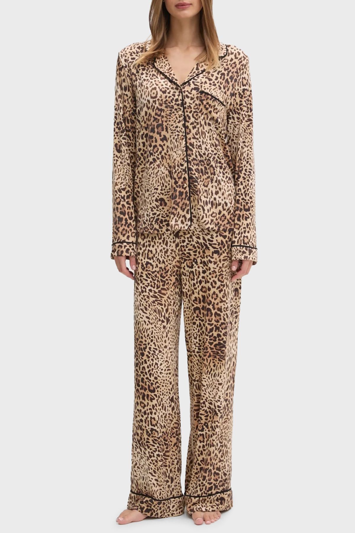 Guess-Set de pijamale modal cu model leopard Sasha, cu talie înaltă, cu picioare largi O5RX08KCIN2 PİJ 1