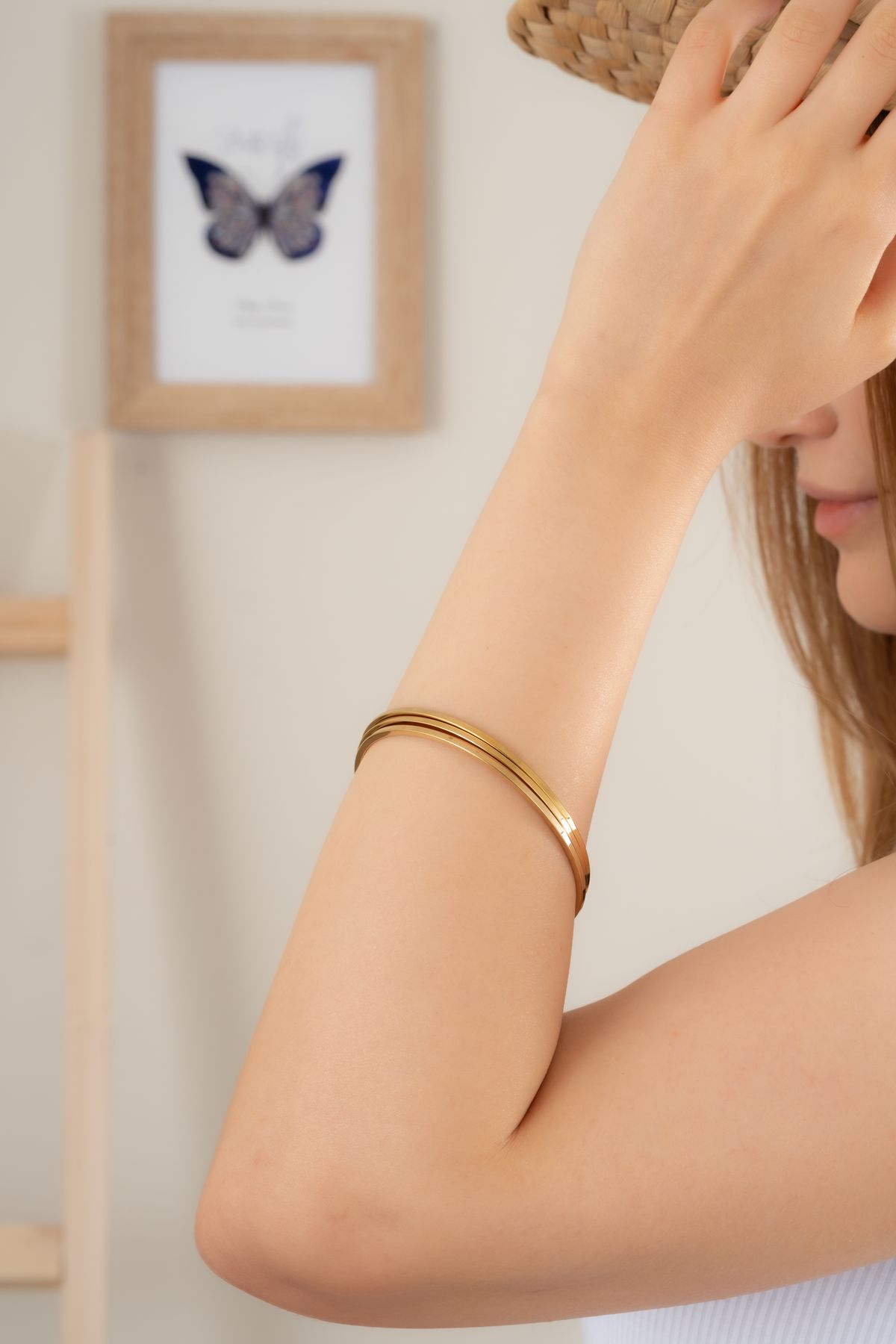 Finesa Jewelry Kadın Üç Sıralı Düz Minimal Altın Sarısı Bileklik