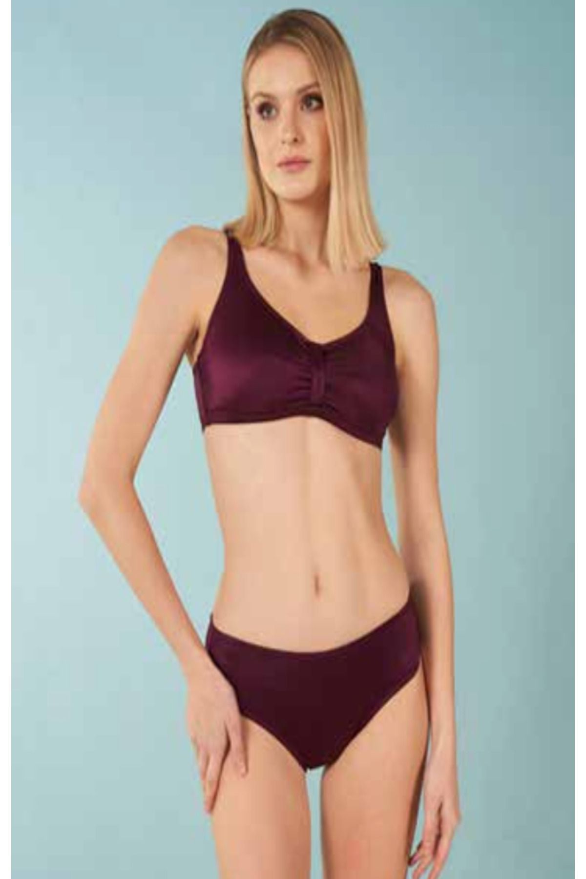 Fily İç Giyim ESTİVA Önü Büzğülü Kalın Askılı Büyük Bedenli Bikini Takım