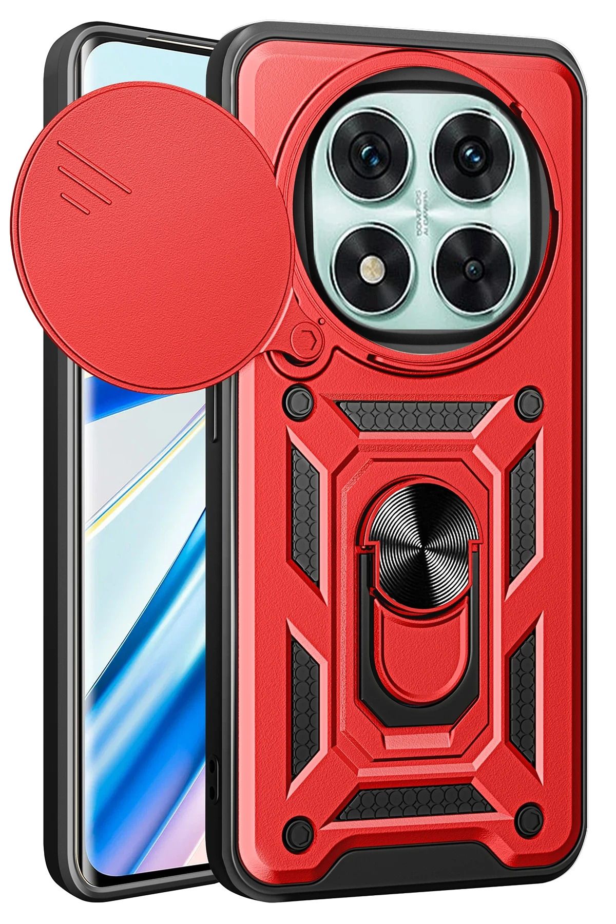 NewFace Xiaomi Redmi Note 14 Pro 5G Kılıf Pars Lens Yüzüklü Silikon - Kırmızı MRAYD